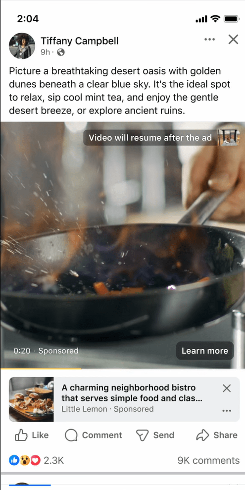 Accompanying Content Ads in Facebook